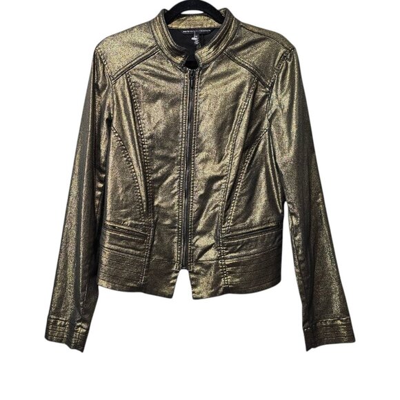 White House Black Market New Coated Gold & Black Metallic Band Jacket Short - Picture 1 of 9